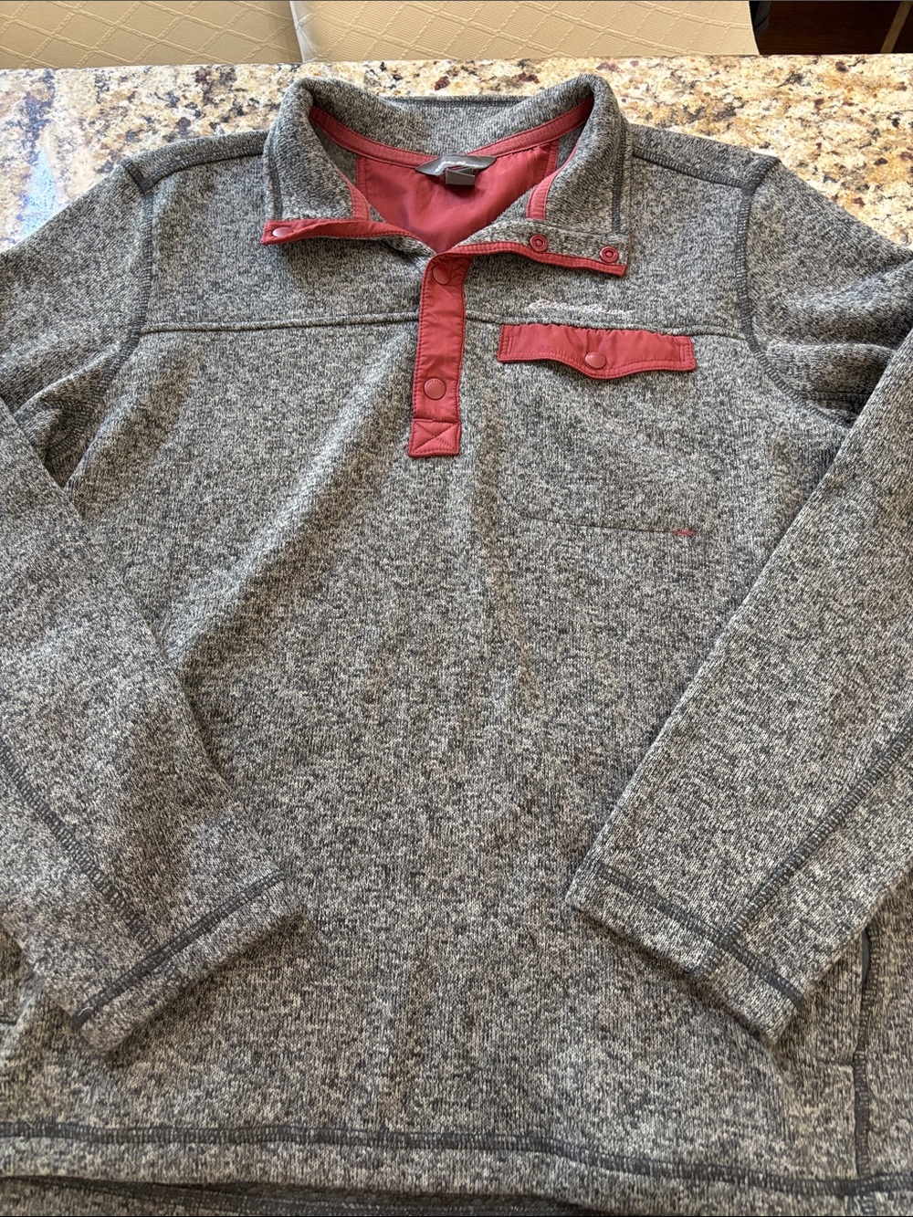 Eddie Bauer Gray Zip-Neck Sweater with Red Trim